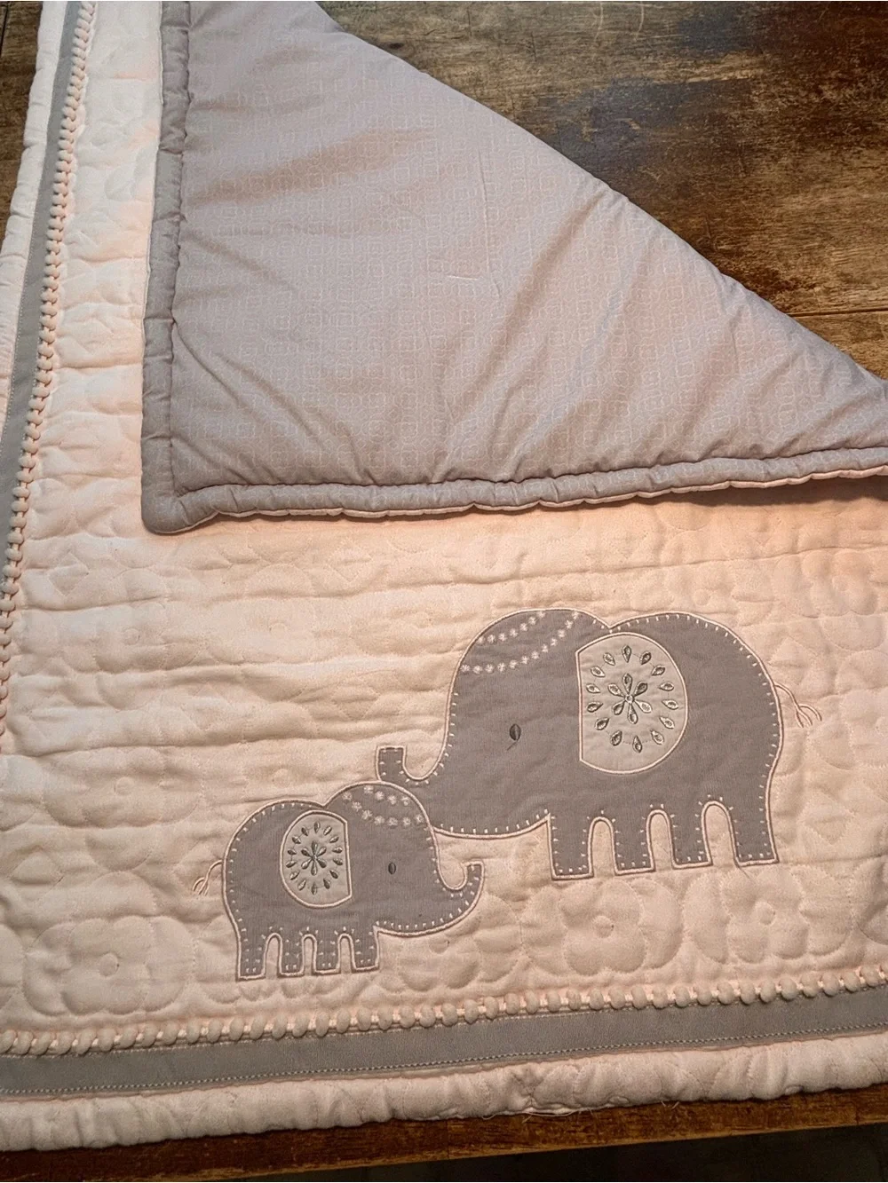 Koala Baby Elephants Pink Grey Pattern Trim Blanket Mom and Baby READ